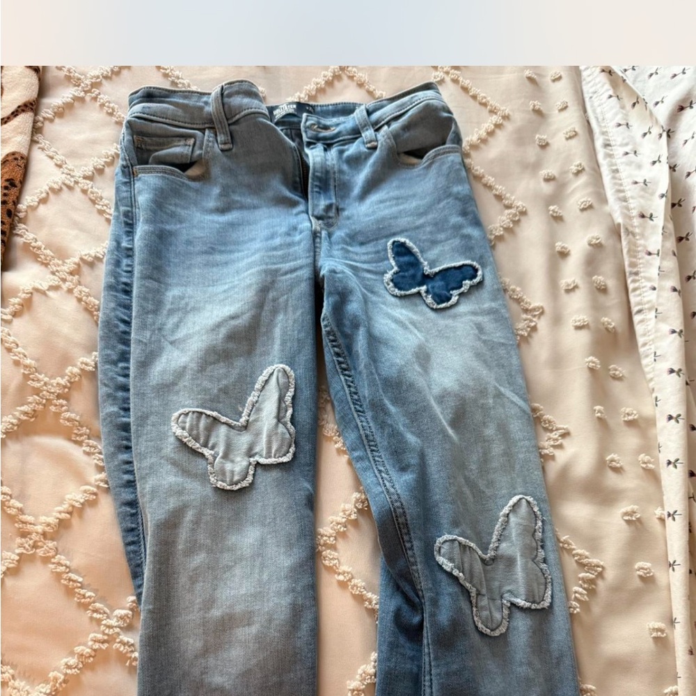 Hollister Blue Skinny Jeans with Butterfly Appliqués
